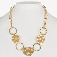 Liz Claiborne Gold Tone Hammered Frontal Womens 17 Inch Collar Necklace