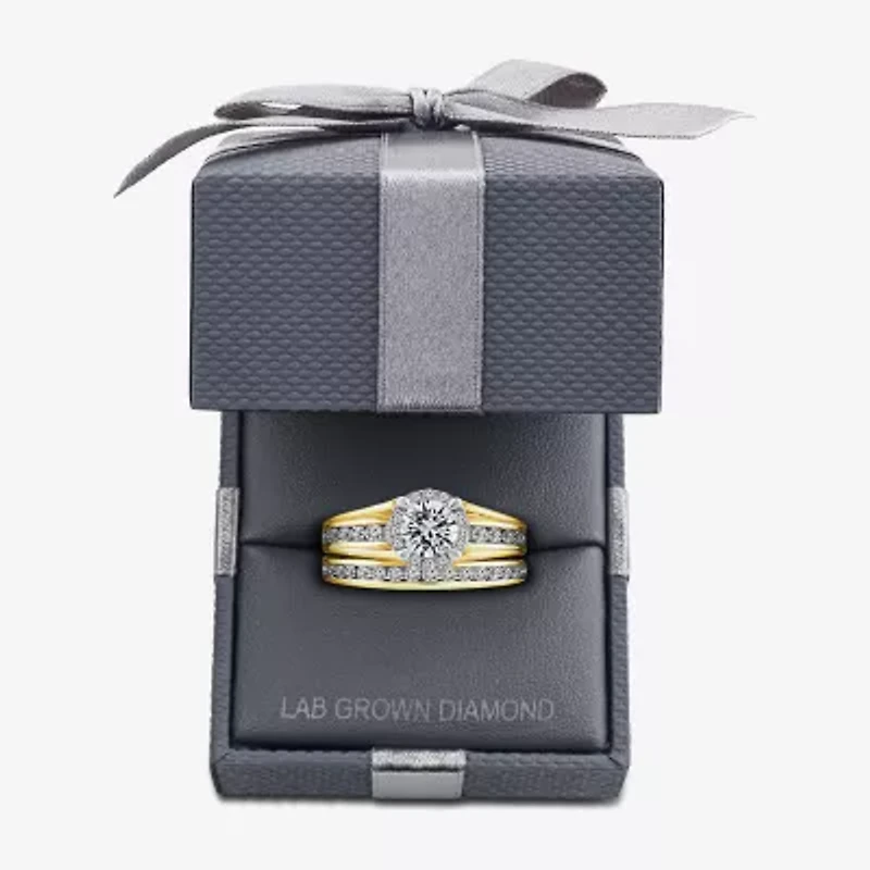 (F / VS2) Womens 1 1/2 CT. T.W. Lab Grown White Diamond 10K or 14K Gold Round Side Stone Bridal Set