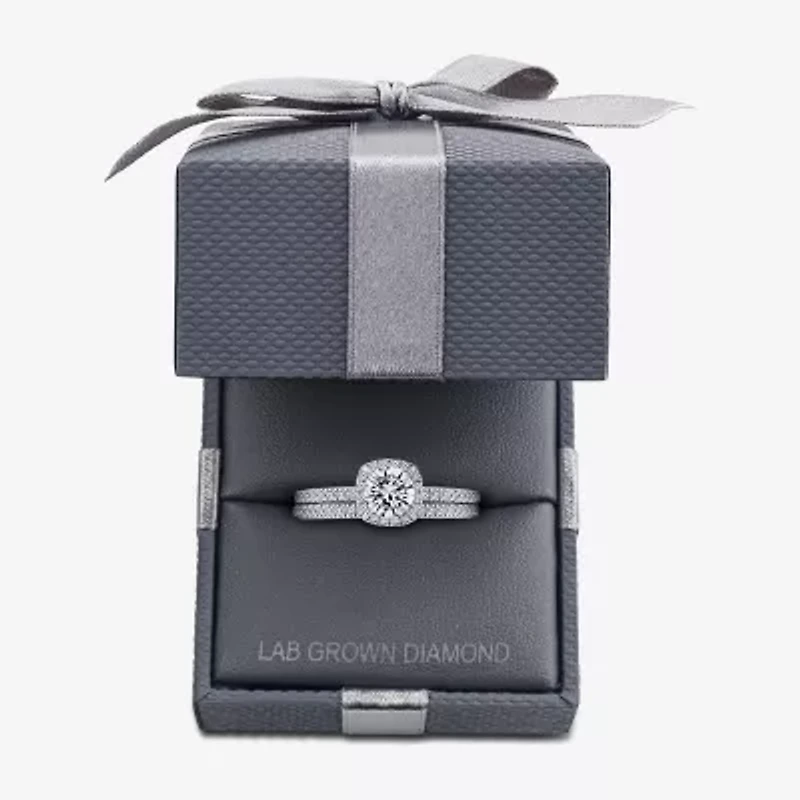 (F / VS2) Womens 1 CT. T.W. Lab Grown White Diamond 10K or 14K Gold Round Side Stone Halo Bridal Set