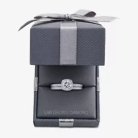 (F / VS2) Womens 1 CT. T.W. Lab Grown White Diamond 10K or 14K Gold Round Side Stone Halo Bridal Set
