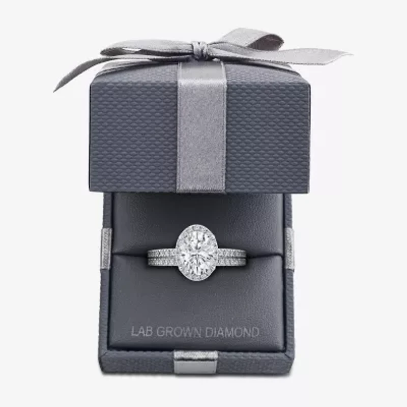 Signature By Modern Bride Womens 2 CT. T.W. Lab Grown White Diamond 10K or 14K Gold Oval Side Stone Bridal Set