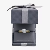 (F / VS2) Womens 1 CT. T.W. Lab Grown White Diamond 10K or 14K Gold Round Side Stone Halo Bridal Set