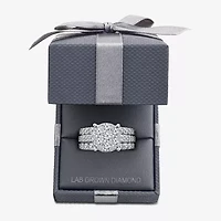 (G / Si1-Si2) Womens 4 CT. T.W. Lab Grown White Diamond 10K Gold Round Side Stone Halo Bridal Set