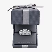G / Si1-Si2) Womens 1 1/2 CT. T.W. Lab Grown White Diamond 10K White Gold Side Stone Halo Bridal Set