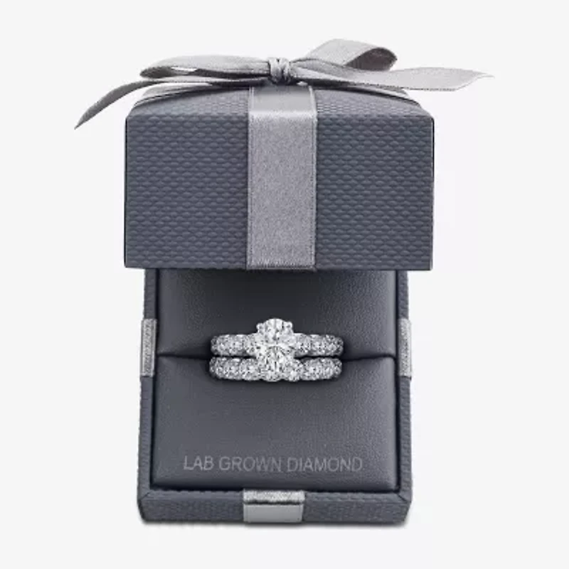 Signature By Modern Bride (G / Si1-Si2) Womens 4 CT. T.W. Lab Grown White Diamond 10K Gold Oval Side Stone Bridal Set