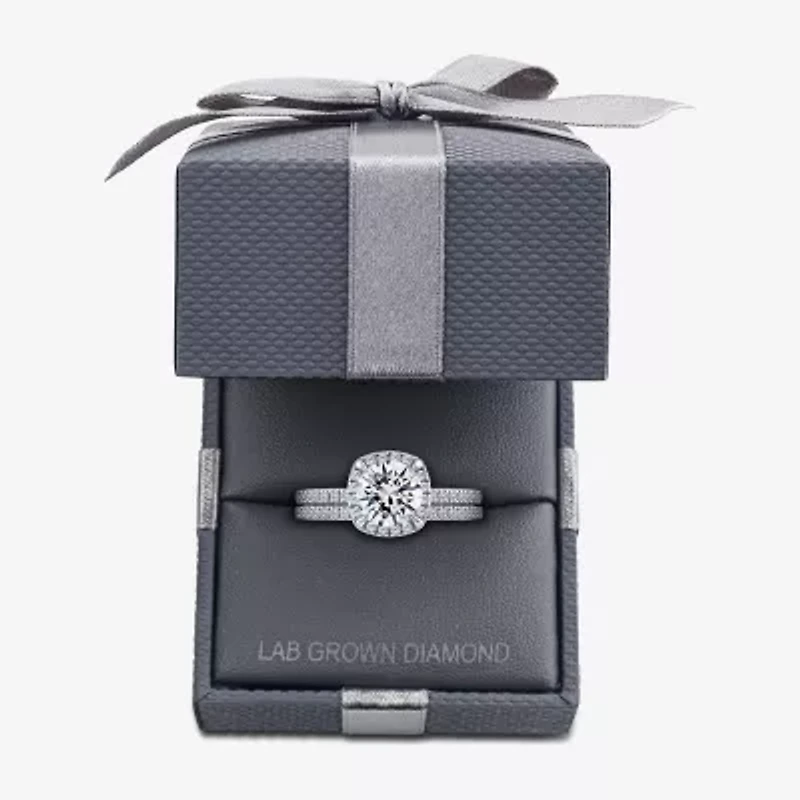 Signature By Modern Bride Womens 2 CT. T.W. Lab Grown White Diamond 10K Gold Round Side Stone Halo Bridal Set