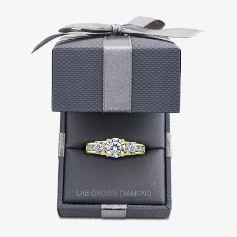 Love Lives Forever (G / Si1-Si2) Womens 2 CT. T.W. Lab Grown White Diamond 10K Gold Round Side Stone 3-Stone Engagement Ring