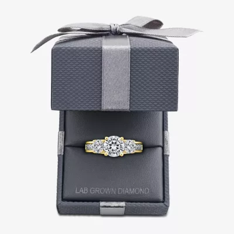 Love Lives Forever (G / Si1-Si2) Womens 3 CT. T.W. Lab Grown White Diamond 10K Gold Round Side Stone 3-Stone Engagement Ring