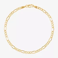 Made in Italy Womens 10K Gold 7.5 Inch Hollow Figaro Chain Bracelet