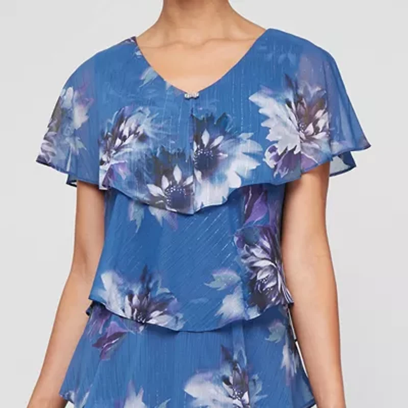 S. L. Fashions Floral Womens Short Sleeve Shift Dress