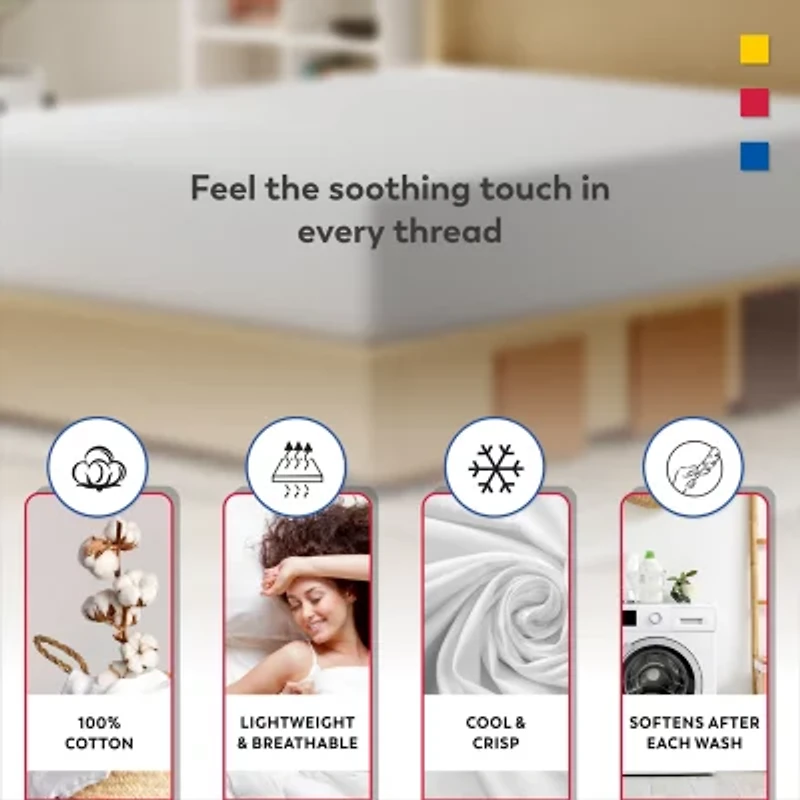 Color Sense 100% Cotton Cool & Crisp Lightweight 2 Fitted Sheets Sheet