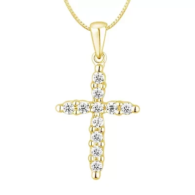 Womens 1/4 CT. T.W. Natural White Diamond 14K Gold Cross 18 Inch Pendant Necklace