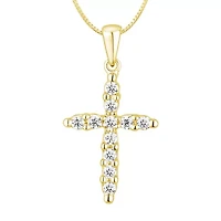 Womens 1/4 CT. T.W. Natural White Diamond 14K Gold Cross 18 Inch Pendant Necklace