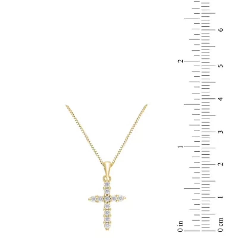 Womens 1/4 CT. T.W. Natural White Diamond 14K Gold Cross 18 Inch Pendant Necklace