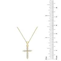 Womens 1/4 CT. T.W. Natural White Diamond 14K Gold Cross 18 Inch Pendant Necklace