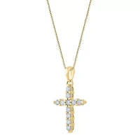 Womens 1/4 CT. T.W. Natural White Diamond 14K Gold Cross 18 Inch Pendant Necklace