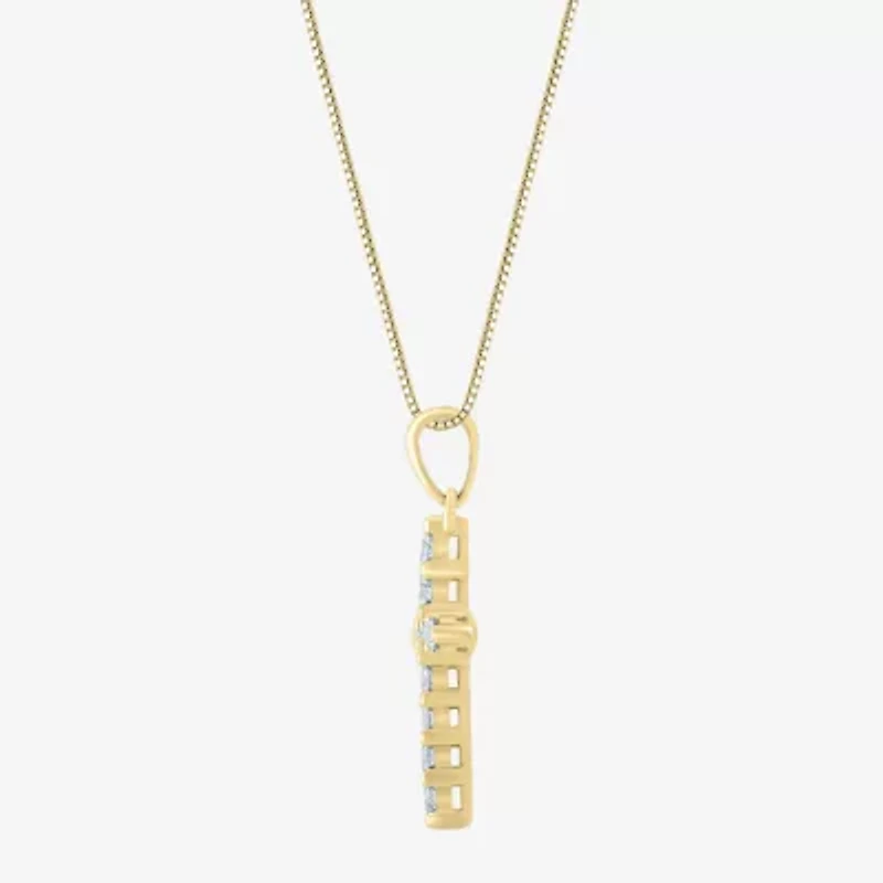 Womens 1/4 CT. T.W. Natural White Diamond 14K Gold Cross 18 Inch Pendant Necklace