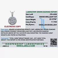 (F / Vs2) Womens 1/2 CT. T.W. Lab Grown White Diamond 14K Gold Round 18 Inch Pendant Necklace