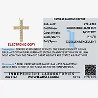 Womens 1/2 CT. T.W. Natural White Diamond 14K Gold Cross 18 Inch Pendant Necklace