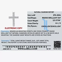 Womens 1/2 CT. T.W. Natural White Diamond 14K Gold Cross 18 Inch Pendant Necklace