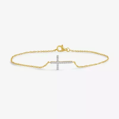 1/10 Ct. T.W. Sideways Cross Womens 10K Gold 7.25 Inch Rope Cross Chain Bracelet