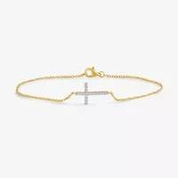 1/10 Ct. T.W. Sideways Cross Womens 10K Gold 7.25 Inch Rope Cross Chain Bracelet