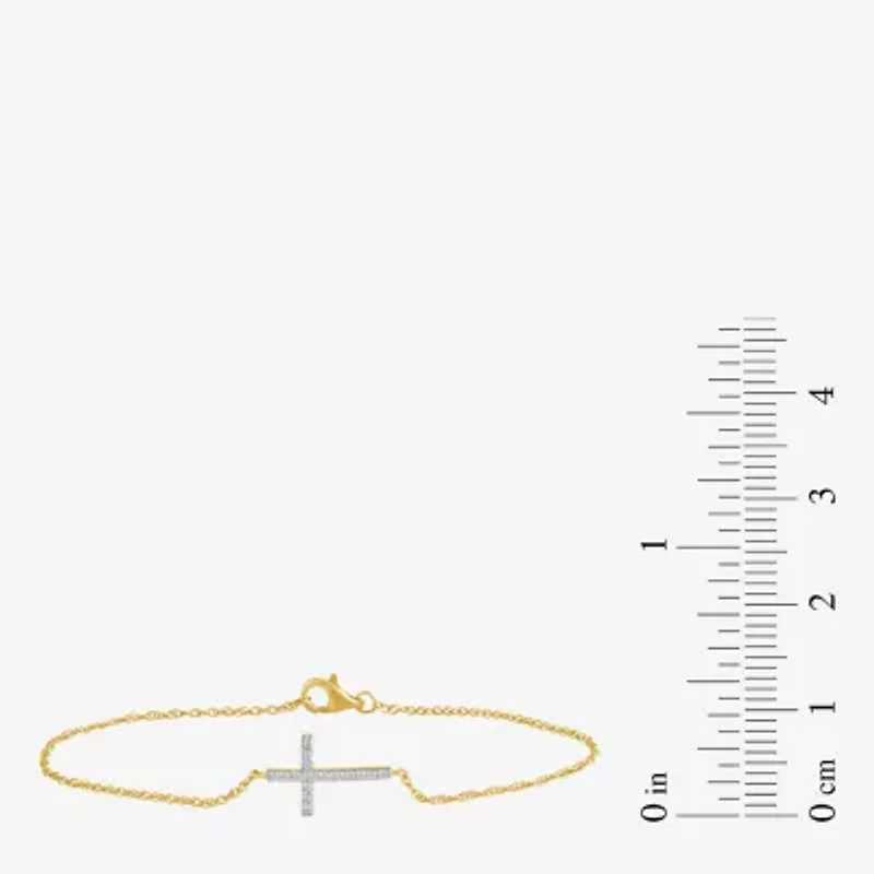 1/10 Ct. T.W. Sideways Cross Womens 10K Gold 7.25 Inch Rope Cross Chain Bracelet