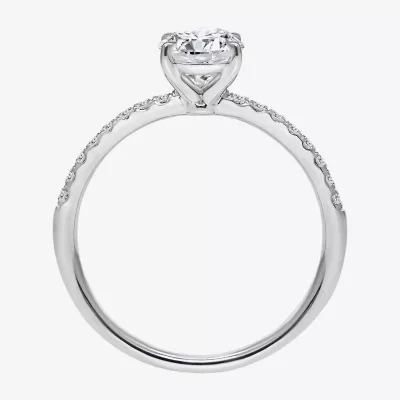 (I / Si2) Womens 1 1/7 CT. T.W. Lab Grown White Diamond Sterling Silver Oval Side Stone Engagement Ring