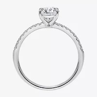 (I / Si2) Womens 1 1/7 CT. T.W. Lab Grown White Diamond Sterling Silver Oval Side Stone Engagement Ring