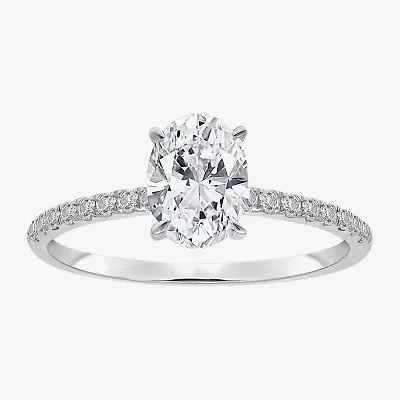 I / Si2) Womens 1 CT. T.W. Lab Grown White Diamond Sterling Silver Oval Side Stone Engagement Ring