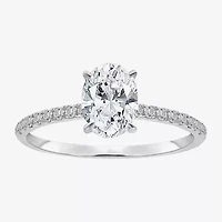 (I / Si2) Womens 1 1/7 CT. T.W. Lab Grown White Diamond Sterling Silver Oval Side Stone Engagement Ring
