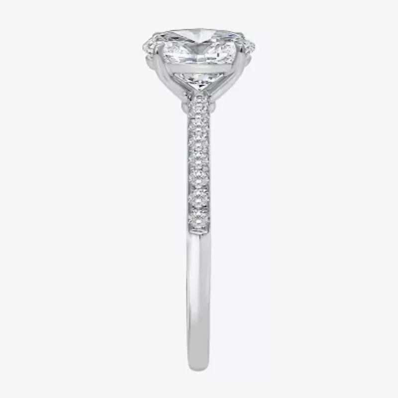 (I / Si2) Womens 1 1/7 CT. T.W. Lab Grown White Diamond Sterling Silver Oval Side Stone Engagement Ring