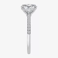 (I / Si2) Womens 1 1/7 CT. T.W. Lab Grown White Diamond Sterling Silver Oval Side Stone Engagement Ring