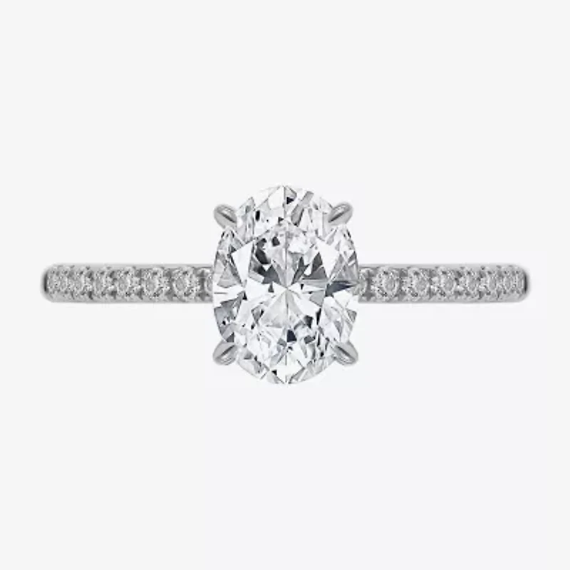 (I / Si2) Womens 1 1/7 CT. T.W. Lab Grown White Diamond Sterling Silver Oval Side Stone Engagement Ring