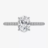 (I / Si2) Womens 1 1/7 CT. T.W. Lab Grown White Diamond Sterling Silver Oval Side Stone Engagement Ring