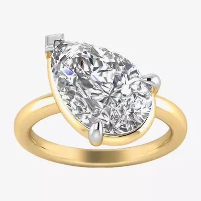 (E / Vs1) Womens 3 CT. T.W. Lab Grown White Diamond 14K Gold Pear Solitaire Engagement Ring