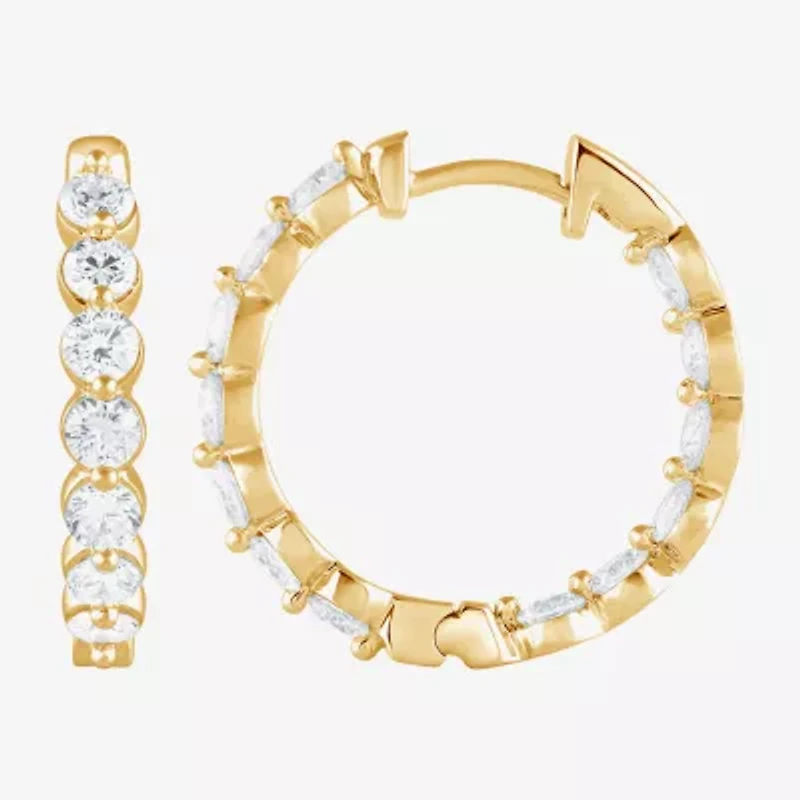 (G / Si1-Si2) Womens 2 CT. T.W. Lab Grown White Diamond Sterling Silver 20.1mm Hoop Earrings