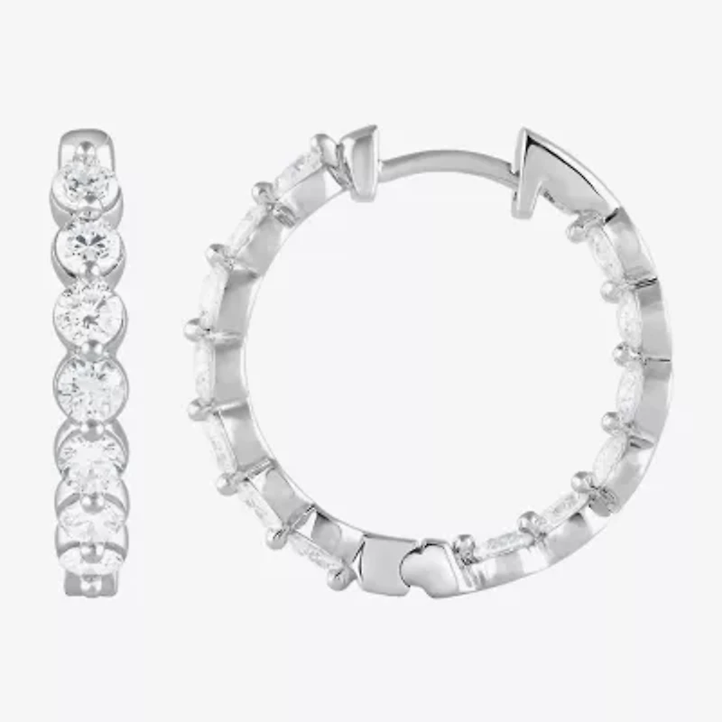 (G / Si1-Si2) Womens 2 CT. T.W. Lab Grown White Diamond Sterling Silver 20.1mm Hoop Earrings