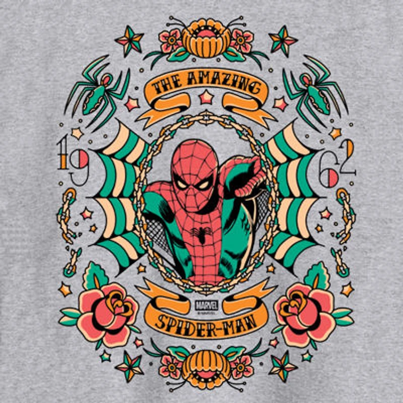 Novelty Mens Crew Neck Long Sleeve Regular Fit Marvel Spiderman Graphic T-Shirt
