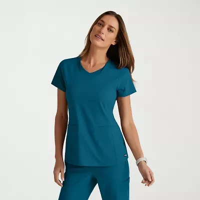 Grey's Anatomy™ by Barco Spandex Stretch Direct Grst185 Bolt 3-Pocket\N Womens Plus V Neck Short Sleeve Fabric Moisture Wicking Wrinkle Resistant Scrub Top