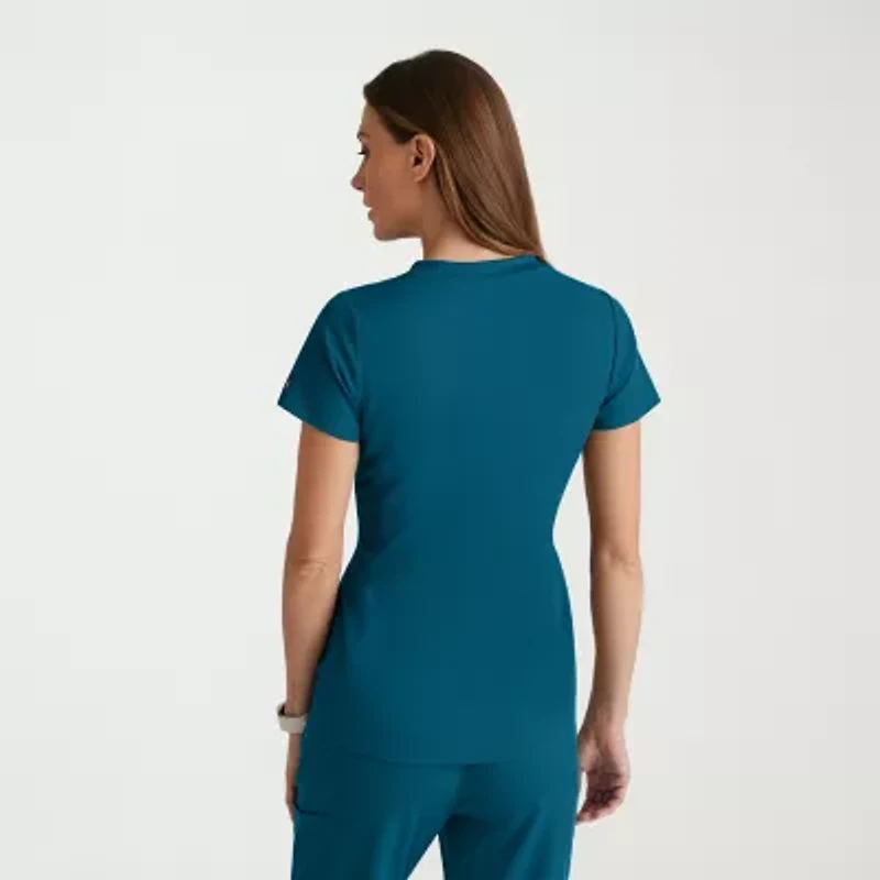 Grey's Anatomy™ by Barco Spandex Stretch Direct Grst185 Bolt 3-Pocket\N Womens Plus V Neck Short Sleeve Fabric Moisture Wicking Wrinkle Resistant Scrub Top