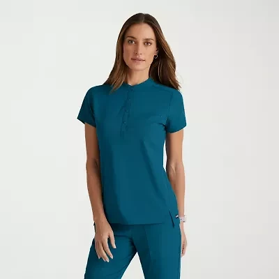 Grey's Anatomy™ by Barco Spandex Stretch Direct Grst186 Rush 1-Pocket Snap Collar Womens Plus Short Sleeve Fabric Moisture Wicking Wrinkle Resistant Scrub Top