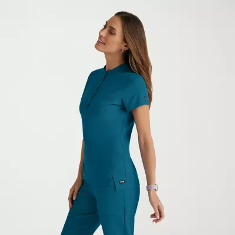 Grey's Anatomy™ by Barco Spandex Stretch Direct Grst186 Rush 1-Pocket Snap Collar Womens Short Sleeve Fabric Moisture Wicking Wrinkle Resistant Scrub Top