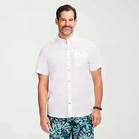 IZOD Dockside Chambray Mens Short Sleeve Classic Fit Button-Down Shirt