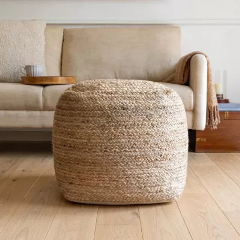 LR Home Layla 18" Handmade Jute Pouf
