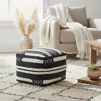 LR Home Vanessa 14" Handmade Cotton Pouf in Black/White