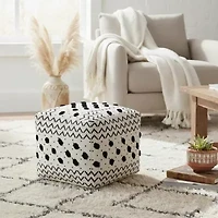LR Home Verena 14" Handmade Cotton Pouf in Black/White