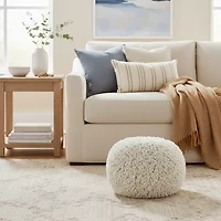 LR Home Leilani 16" Handmade Cotton Pouf in Cream