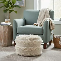 LR Home Liam 14" Handmade Cotton Pouf in Ivory