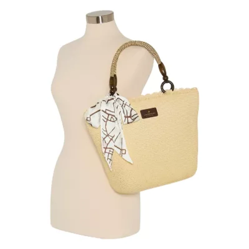 London Fog Straw With Wide Braided Tote Bag